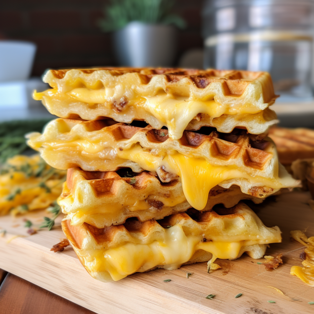 grilled ham and cheese on a waffle