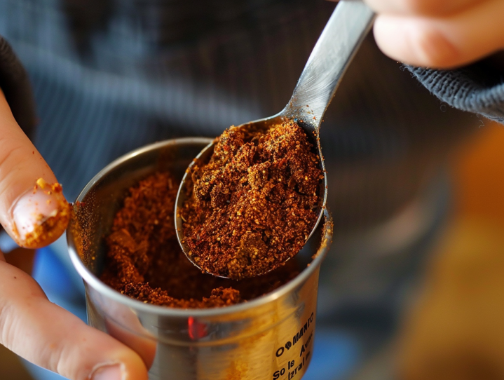 a person holding a spoon full of spices
