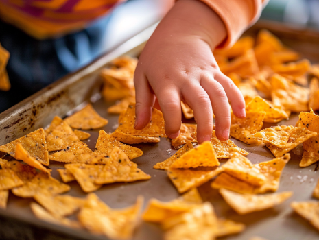 a child reaching for chips