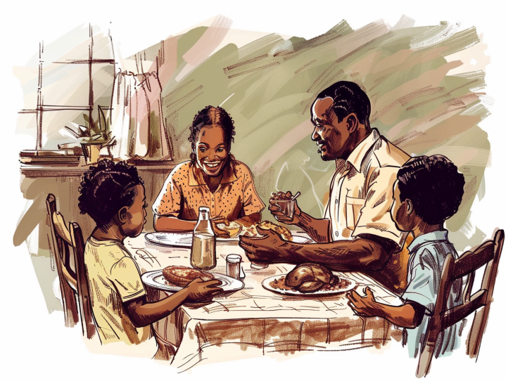 a family eating at a table