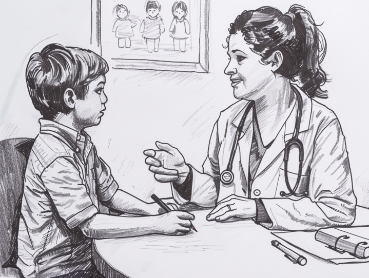 a drawing of a doctor and a child