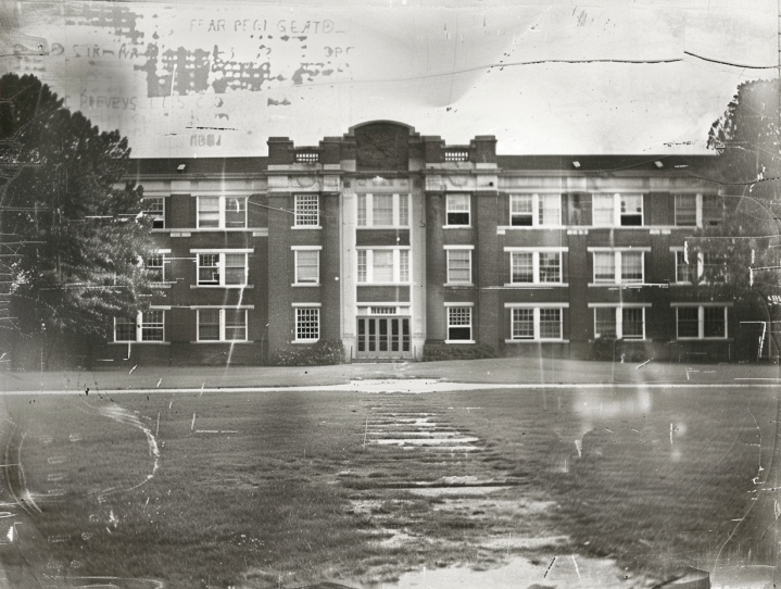 black and white picture of school