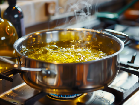 boiling hot oil in a pot