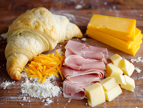 croissant, cheese, flour, ham