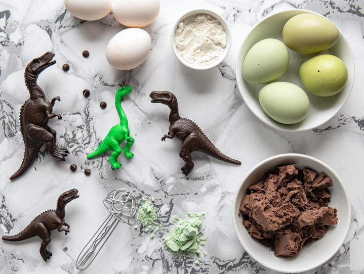 eggs, dinosaurs, cocoa powder