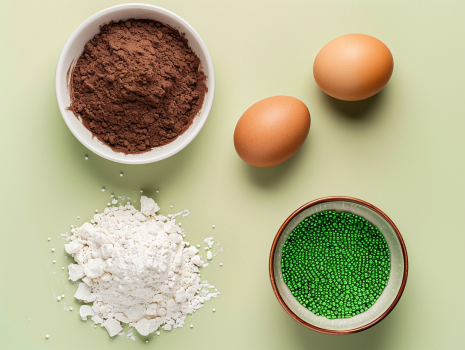 eggs, cocoa powder, sprinkles, flour