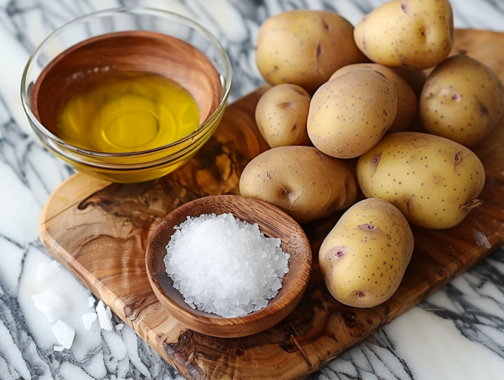 potatoes salt oil on a table