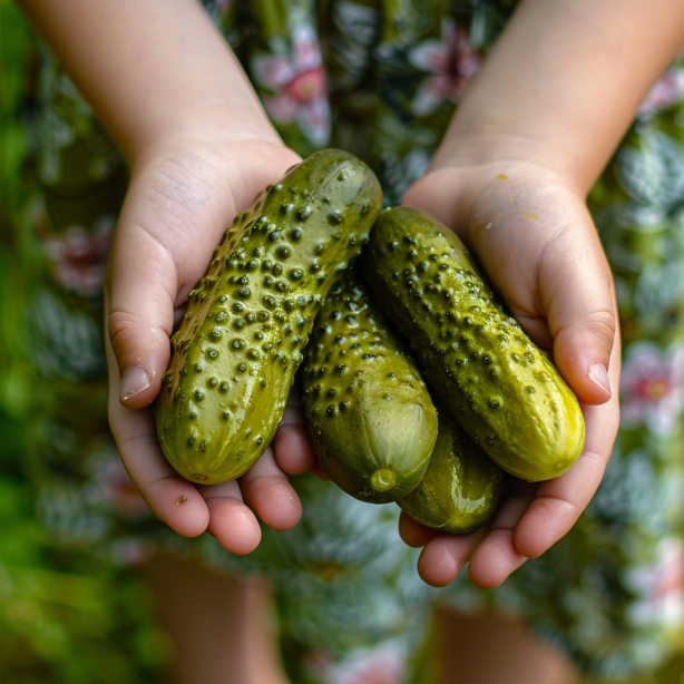 kid holding pickles