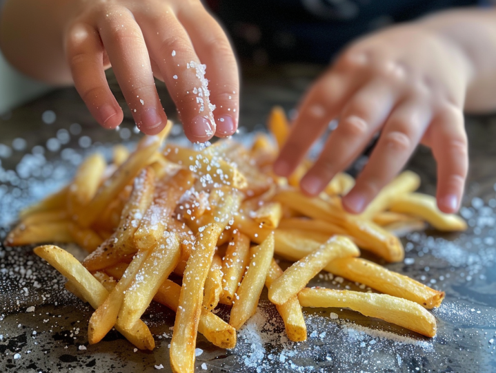 kids hands salt french fries