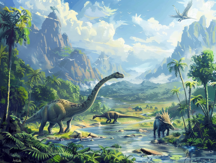 jurassic scenery with dinosaurs